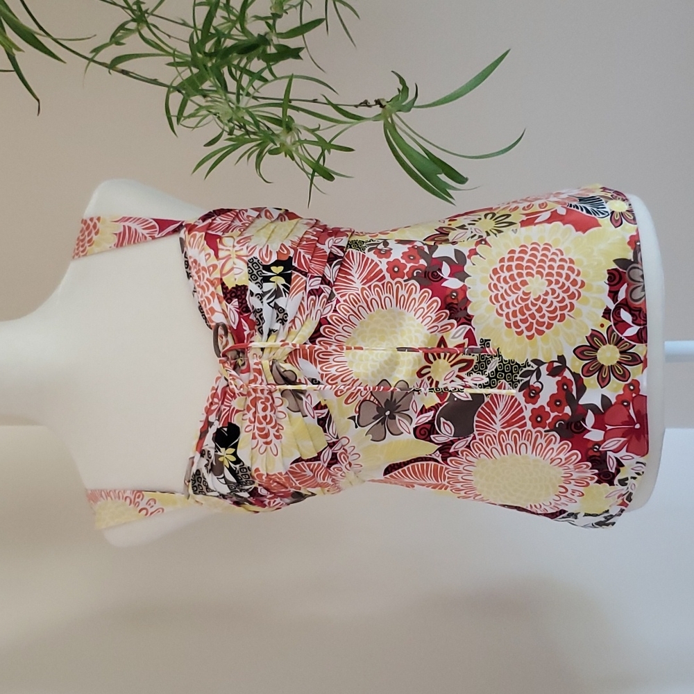 Ann Taylor Sleeveless Top Yellow Orange Floral Size 6P